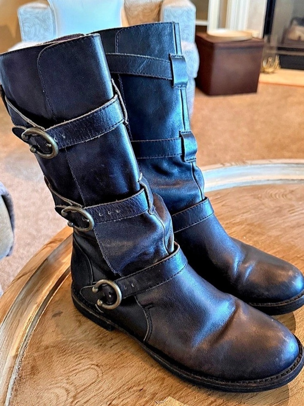 Farylrobin Buckle Leather Boots in Black
